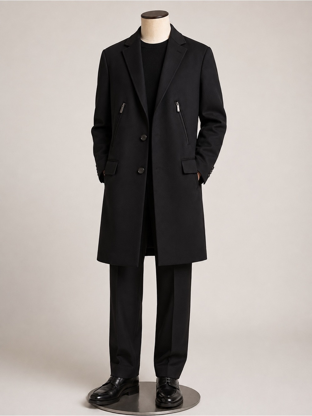 Versace Men's Black Long Tailored Coat